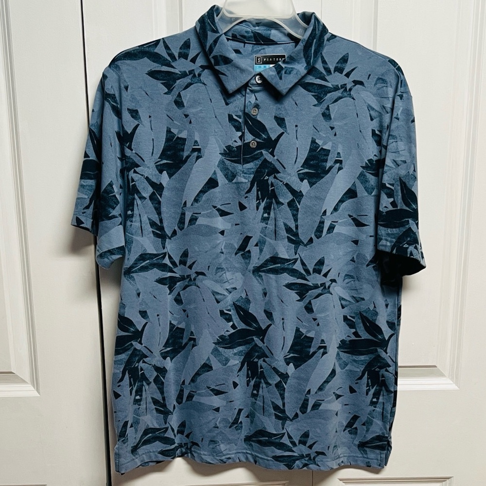 PGA Tour Air Flux Men's Slate and Navy Leaf-Print Polo Size L